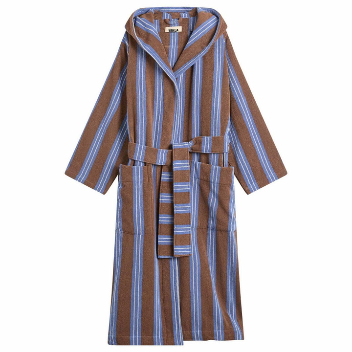 Photo: Tekla Fabrics Terry Hooded Bathrobe in Chestnut Stripes