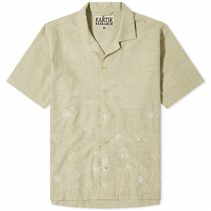 Photo: Kartik Research Men's Hand Embroidered Flower Shirt in Sage/Pearl