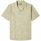 Kartik Research Men's Hand Embroidered Flower Shirt in Sage/Pearl