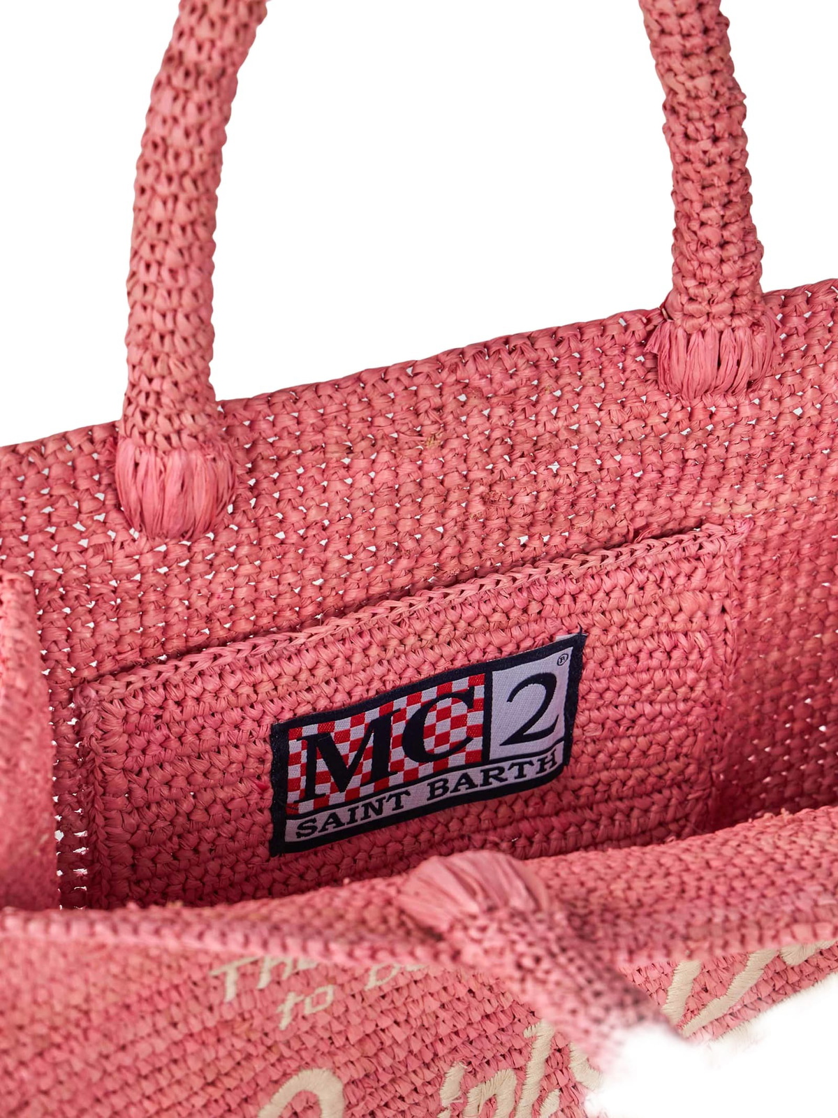 MC2 Saint Barth Pink Colette Raffia Handbag With Embroidery