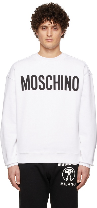 Photo: Moschino White Logo Print Sweatshirt
