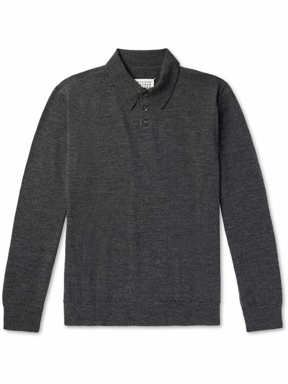Maison Margiela - Suede-Trimmed Wool Polo Sweatshirt - Gray