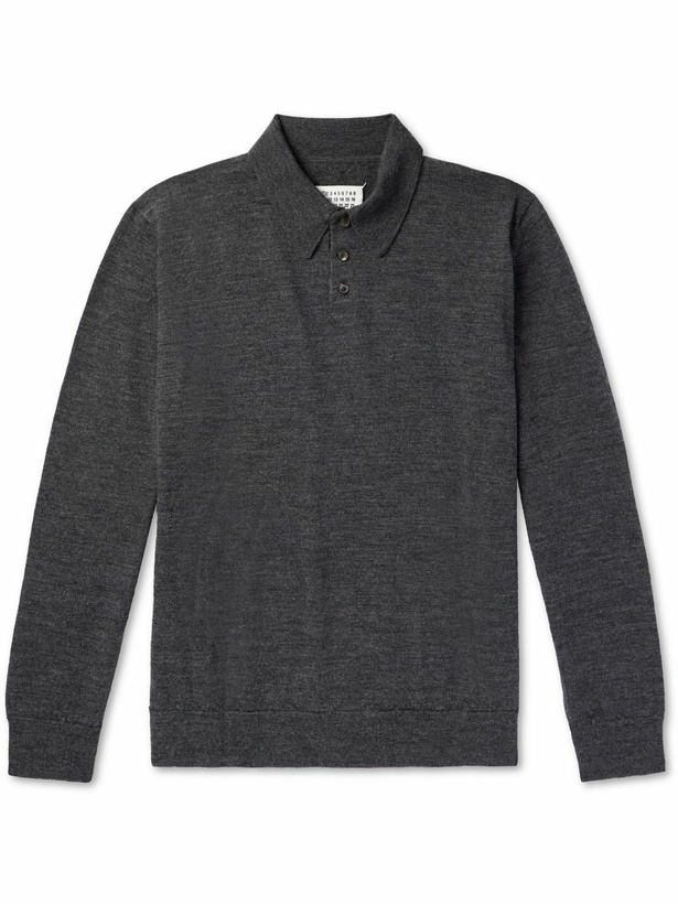 Photo: Maison Margiela - Suede-Trimmed Wool Polo Sweatshirt - Gray