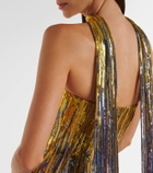 Elie Saab Sequined scarf-detail strapless gown