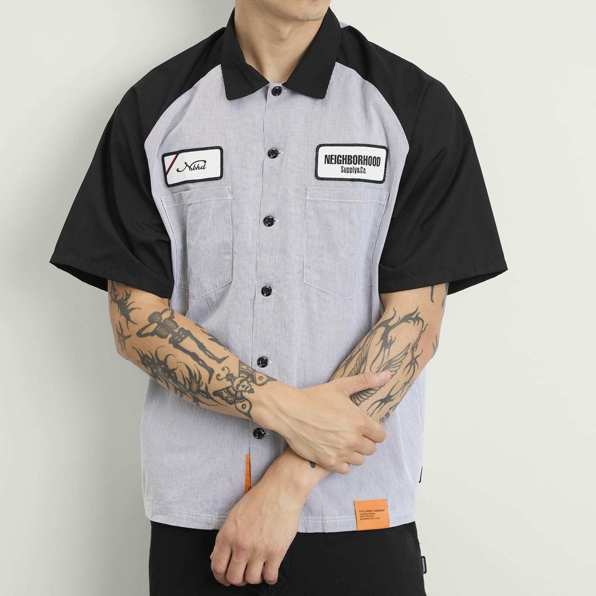 Neighborhood Men's Classic Stripe Short Sleeve Work Shirt in Black
