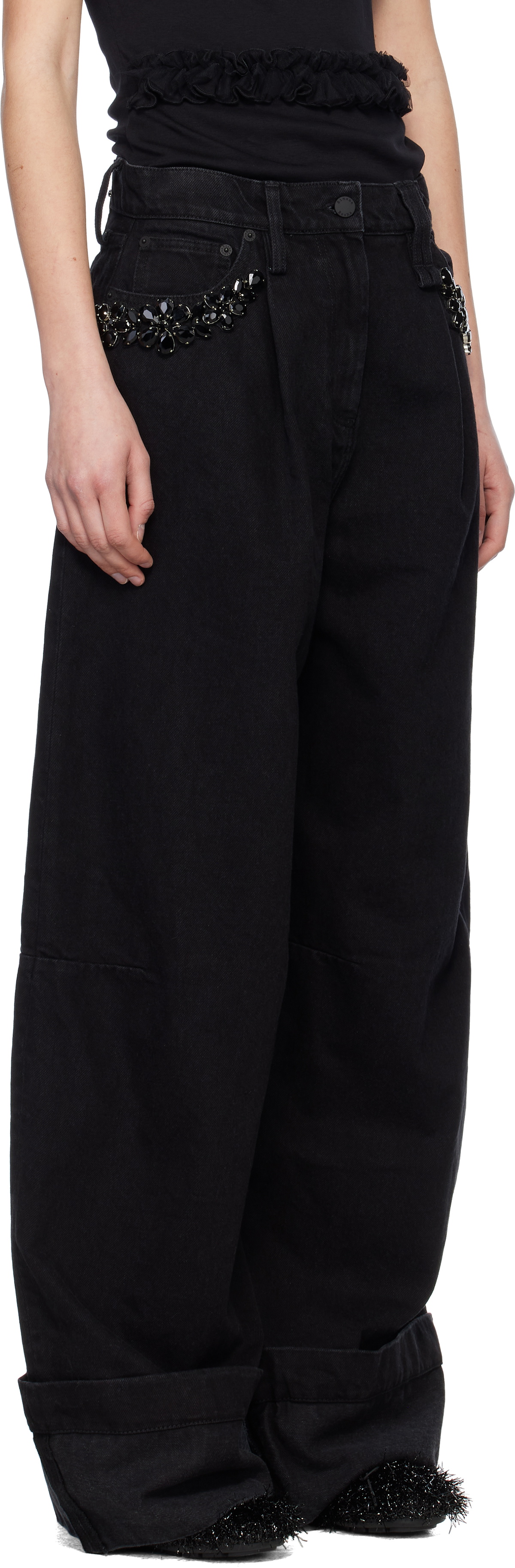 Simone Rocha Black Turbo Embellished Puddle Jeans Simone Rocha