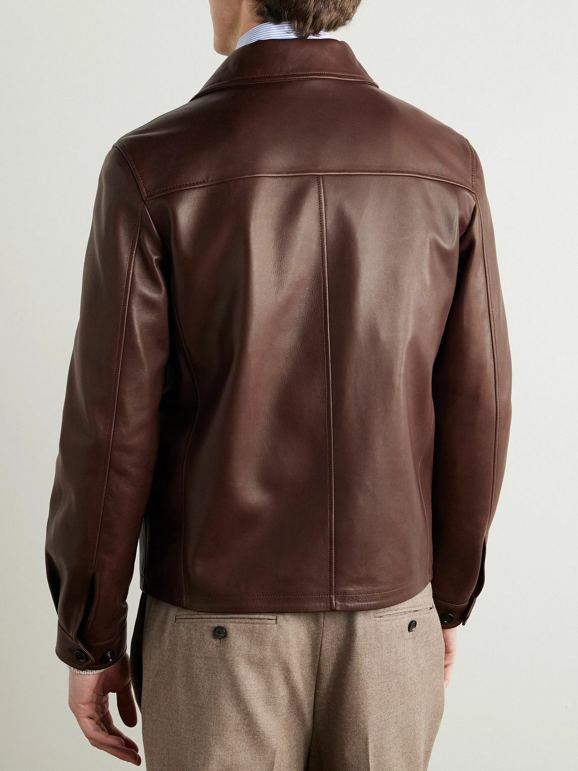 Dunhill - Suede-Trimmed Leather Jacket - Brown Dunhill
