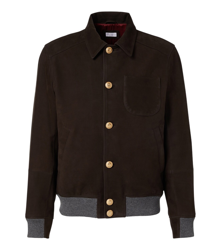 Photo: Brunello Cucinelli Cashmere-trimmed leather blouson jacket