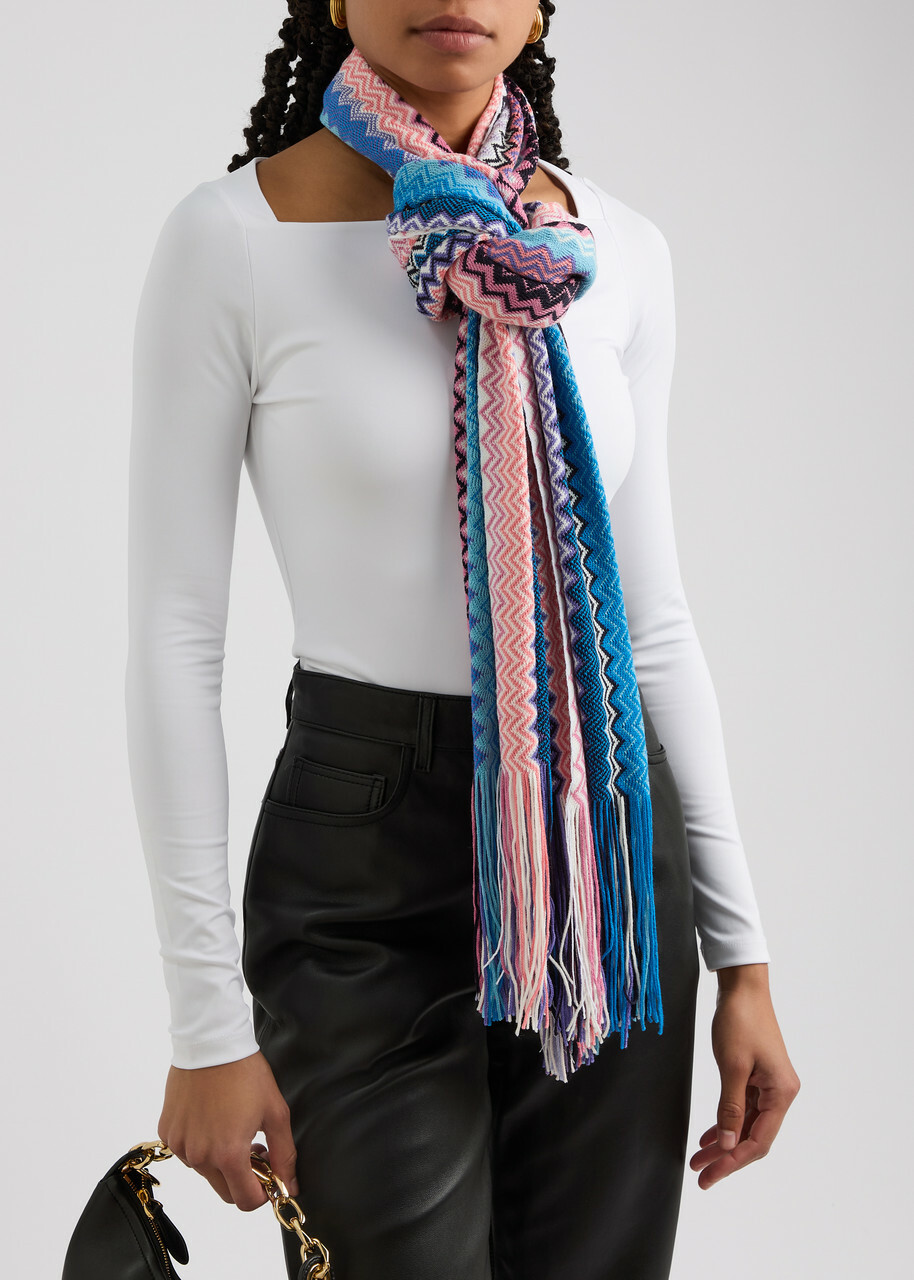 Missoni Zigzag-intarsia Wool-blend Scarf - Blue - One Size Missoni