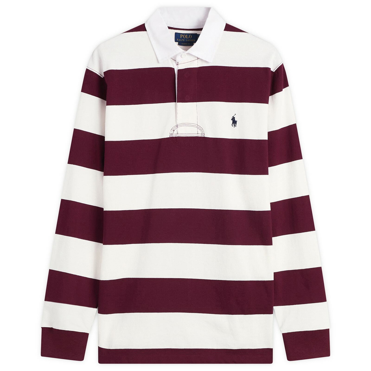 Polo Ralph Lauren Men's Stripe Rugby Shirt in Classic Wine/Trophy Cream