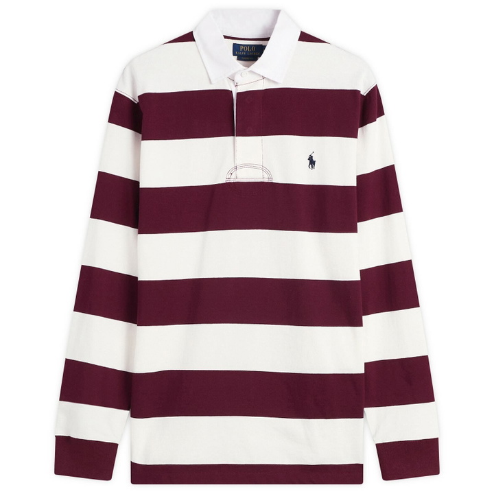 Photo: Polo Ralph Lauren Men's Stripe Rugby Shirt in Classic Wine/Trophy Cream