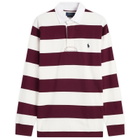 Polo Ralph Lauren Men's Stripe Rugby Shirt in Classic Wine/Trophy Cream