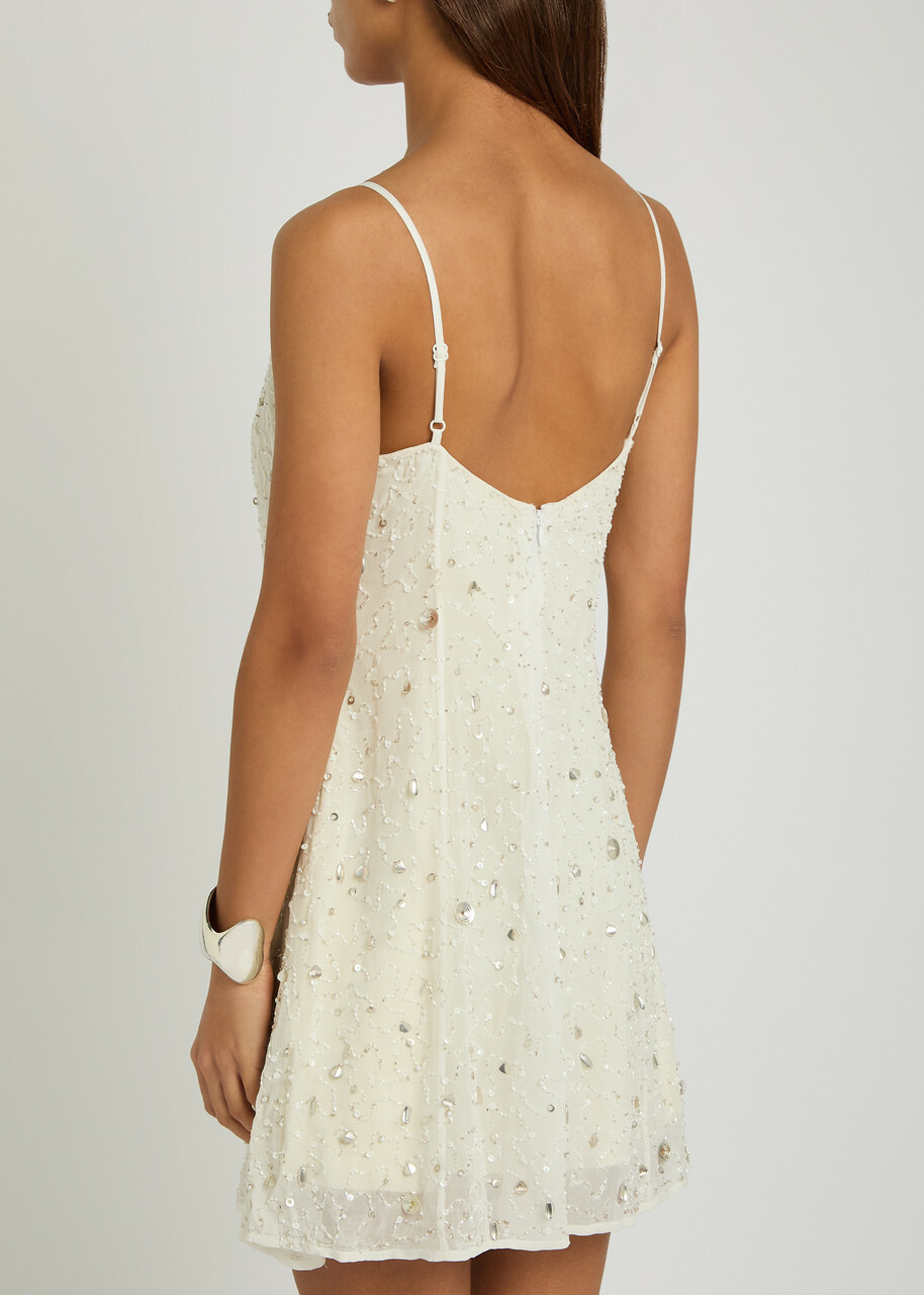 Staud Emily Embellished Mesh Mini Dress Ivory