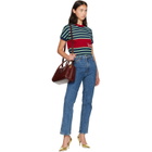 Versace Blue & Red Embroidered-Logo Striped-Intarsia Cotton T-shirt