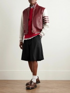 Thom Browne - Striped Full-Grain Leather Bomber Jacket - Burgundy