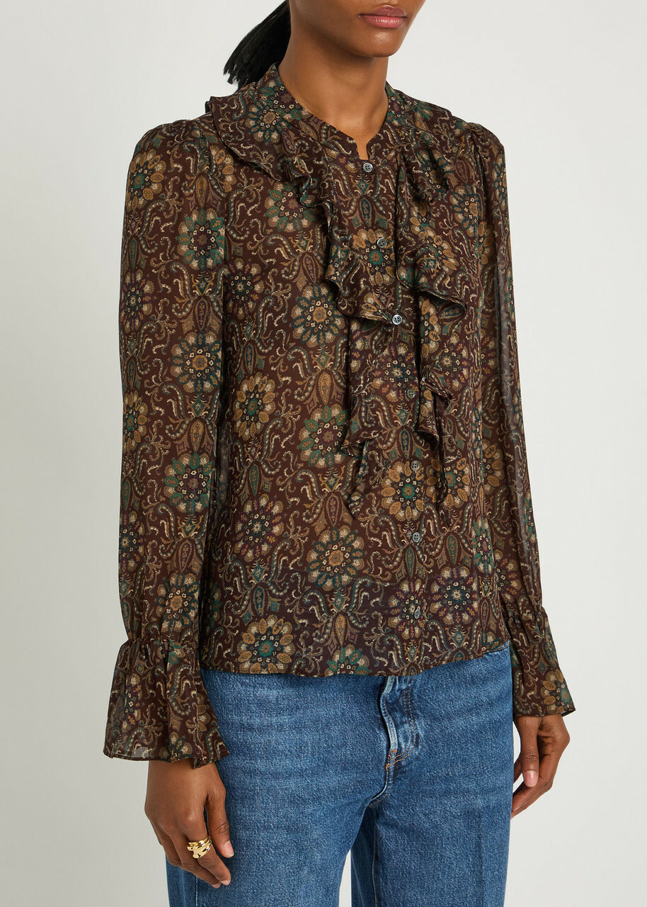 Paige Claud Patterned Silk Blouse Dark Brown