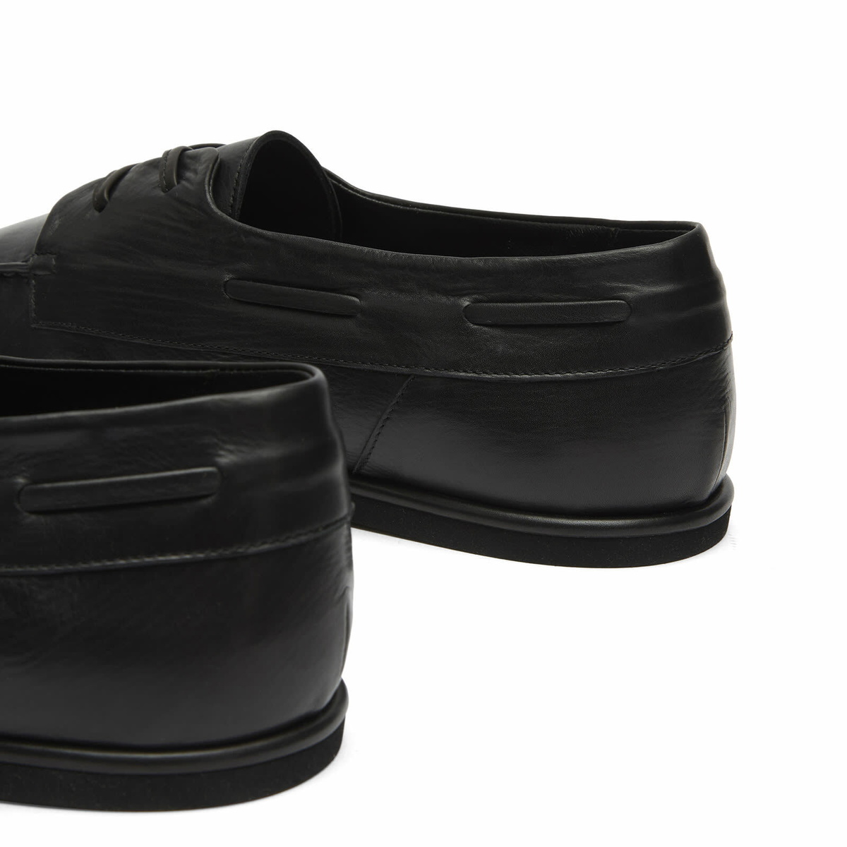 Auralee Men's Leather Deck Shoes in Black