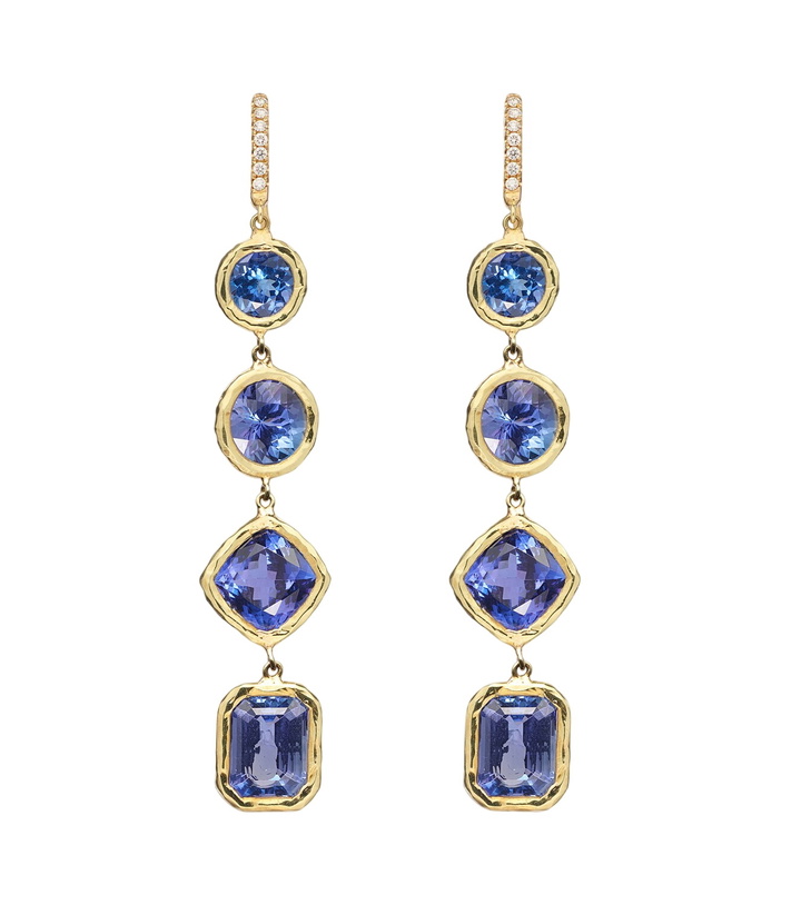Photo: Octavia Elizabeth Cascade 18kt gold drop earrings with diamonds and tanzanite