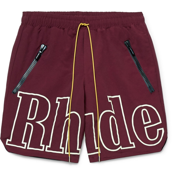 Photo: Rhude - Logo-Print Shell Drawstring Shorts - Burgundy