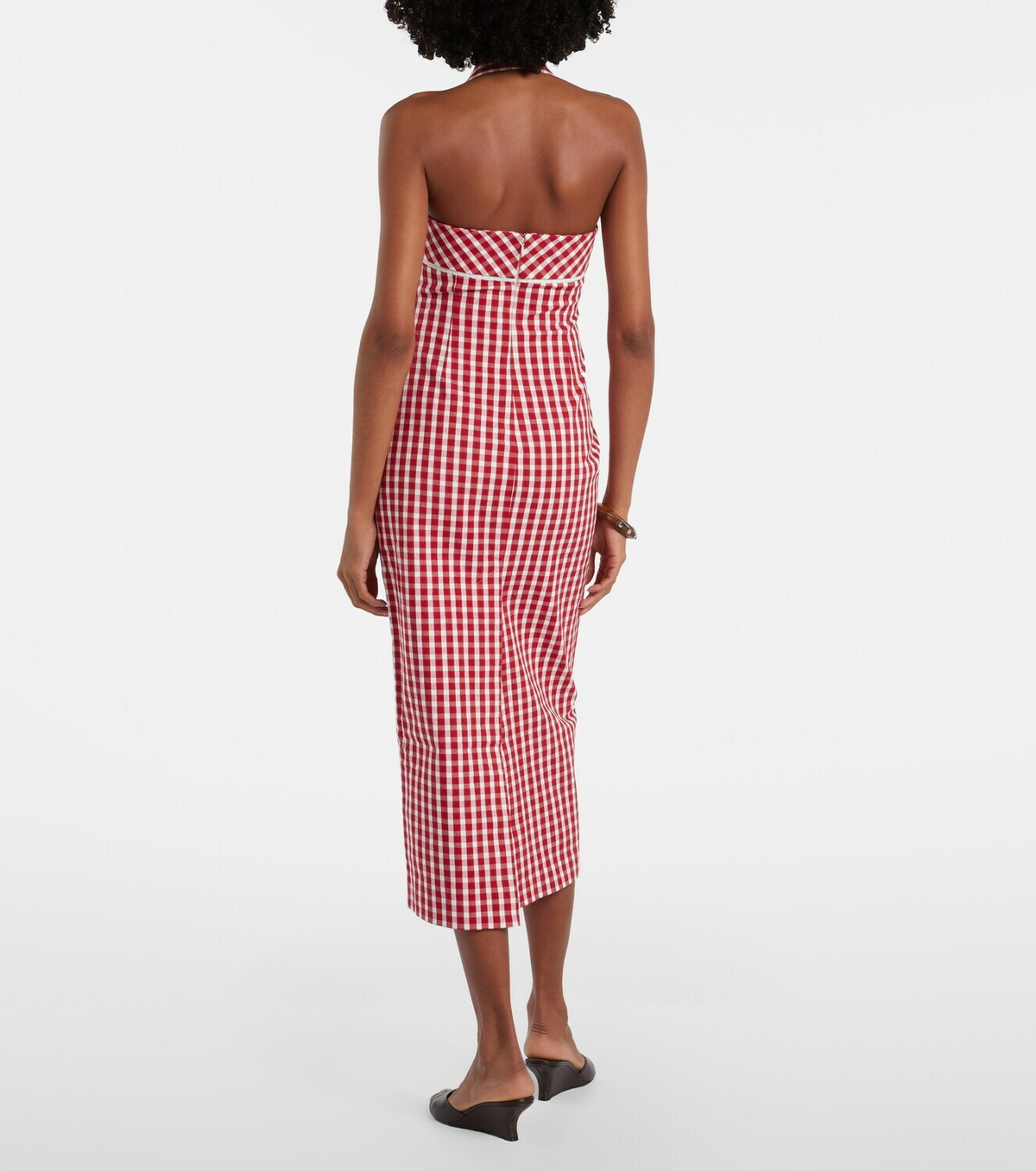 Posse Ebony gingham lace-trimmed cotton-blend midi dress
