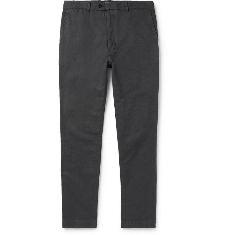 Photo: Officine Generale - New Fisherman Slim-Fit Garment-Dyed Cotton and Linen-Blend Chinos - Charcoal