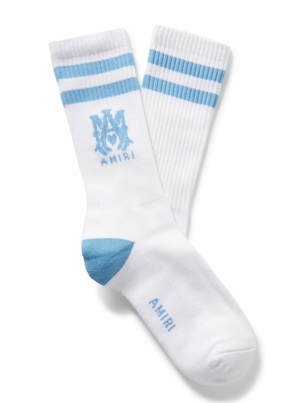 AMIRI - MA Logo-Intarsia Ribbed Stretch Cotton-Blend Socks - Blue