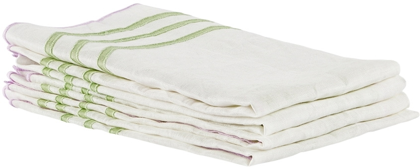 Misette Green Grid Embroidered Linen Napkin Set