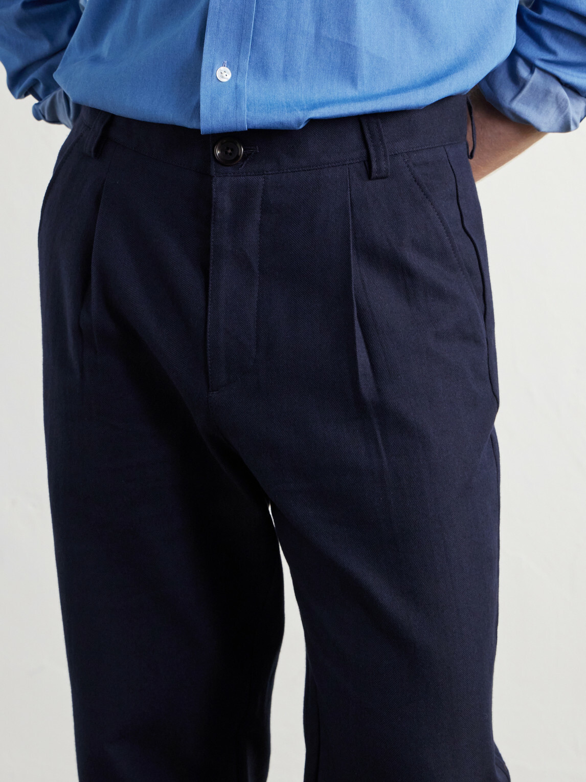 Oliver Spencer - Morton Straight-Leg Pleated Cotton and Wool-Blend Suit Trousers - Blue