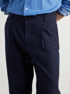 Oliver Spencer - Morton Straight-Leg Pleated Cotton and Wool-Blend Suit Trousers - Blue