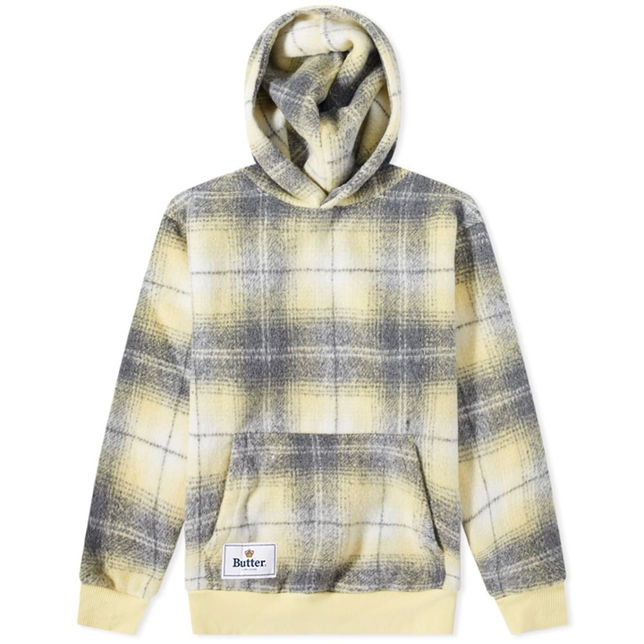 Photo: Butter Goods Men's Heavyweight Plaid Hoody in Charcoal/Zest