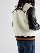 Golden Bear - The Albany Logo-Appliqued Wool-Blend and Leather Bomber Jacket - Neutrals