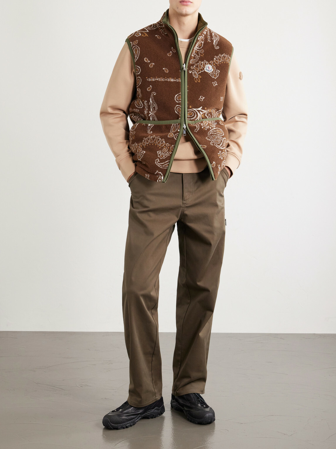 Moncler - Logo-Appliquéd Paisley-Print Fleece Vest - Brown