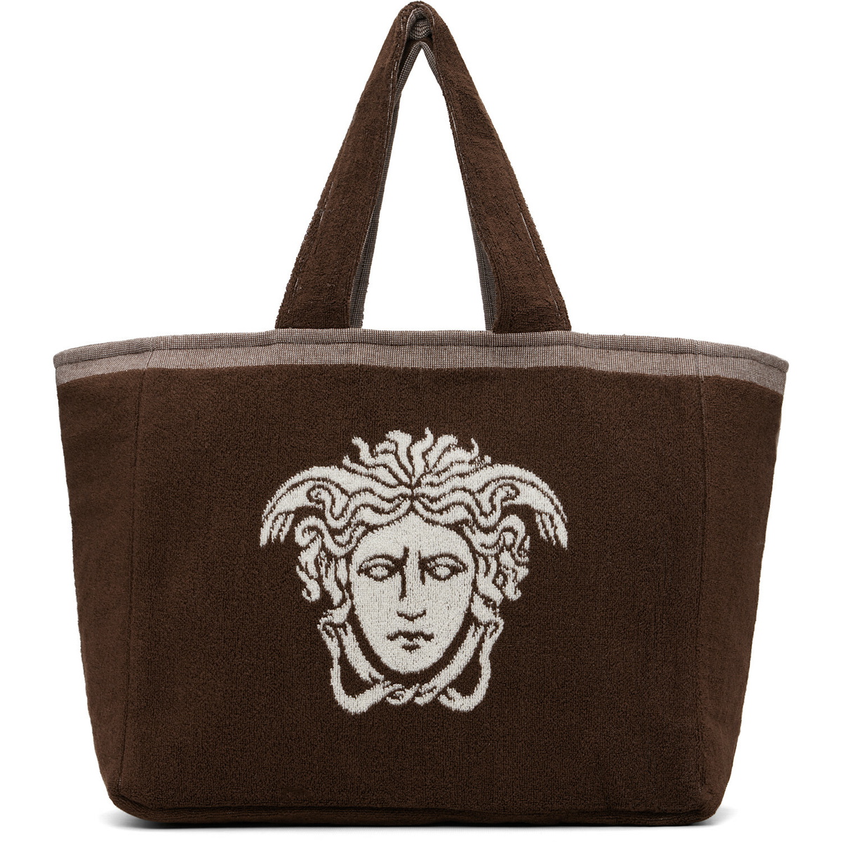 Versace Brown Cotton-Terry Jacquard Tote