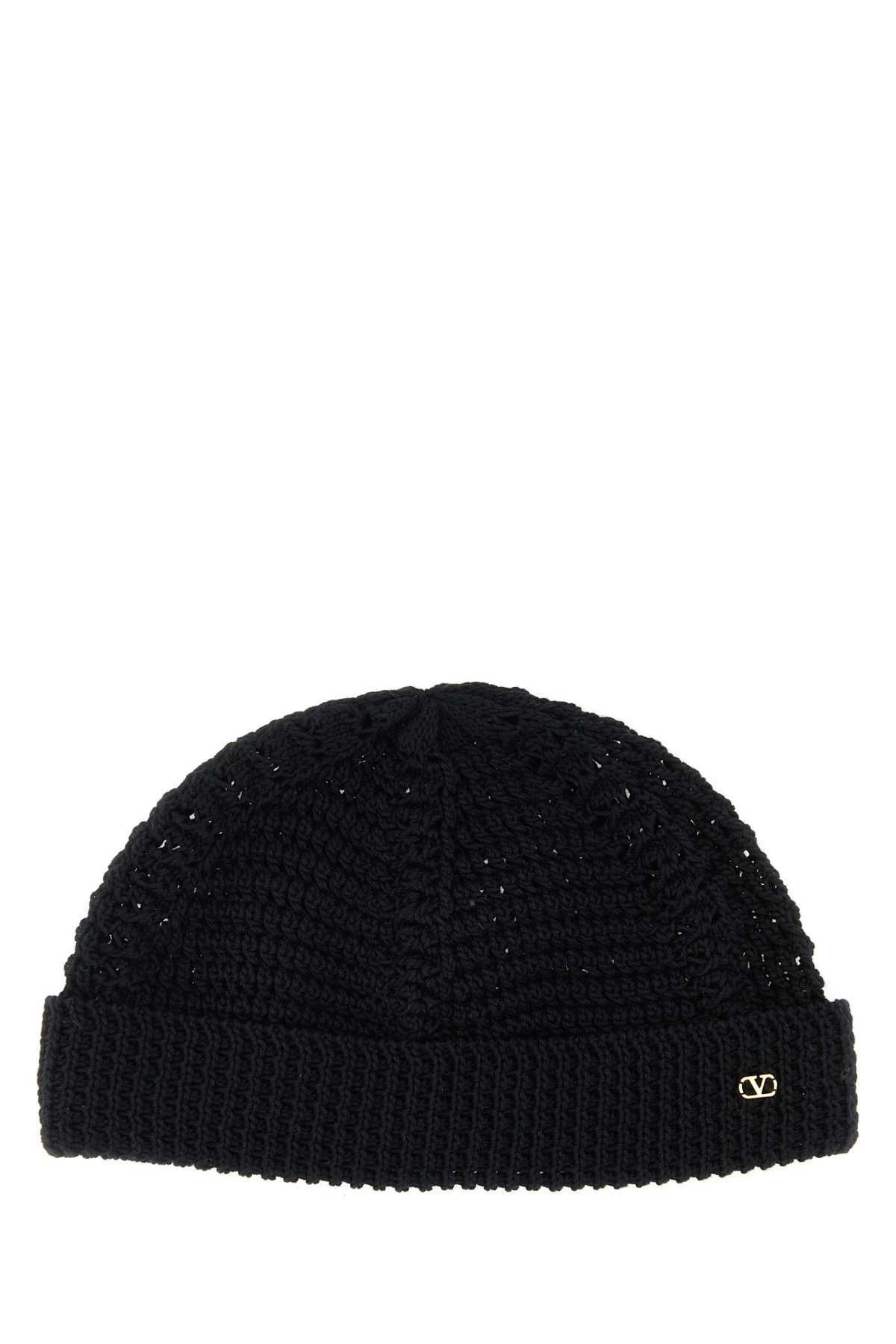 Valentino Garavani Black Crochet Beanie Valentino Garavani