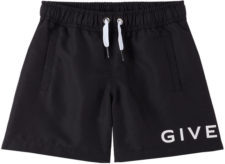 Photo: Givenchy Kids Black Drawstring Swim Shorts