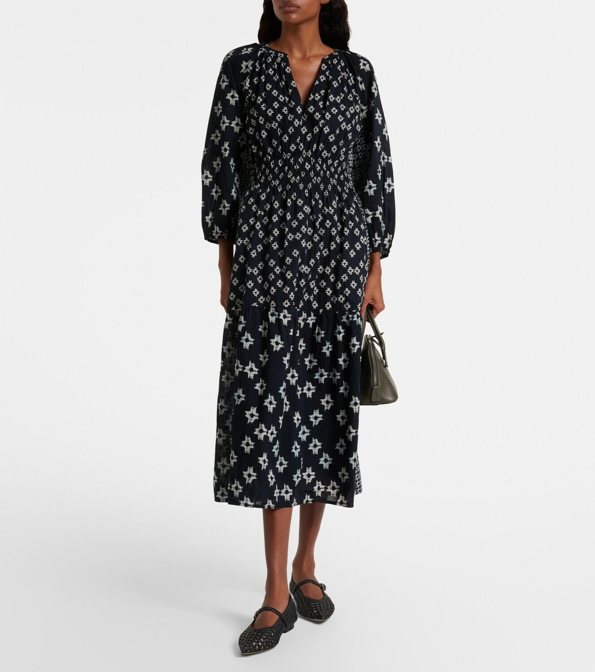 Velvet Elen embroidered cotton midi dress