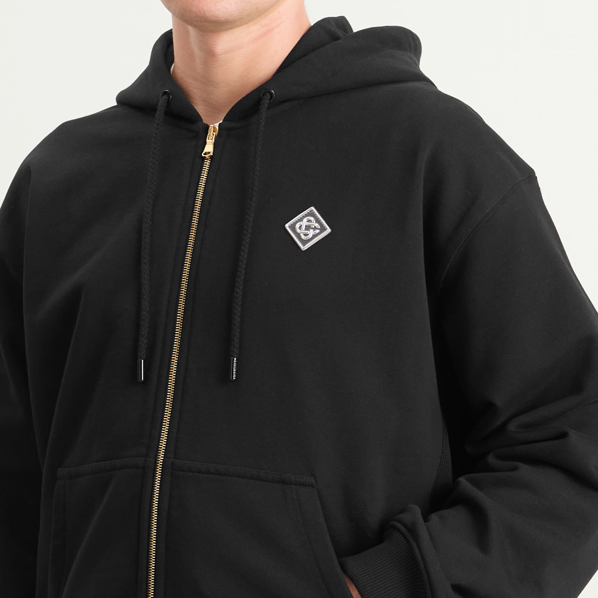 Casablanca Men's Loopback Casa Chrome Full Zip Hoodie in Black