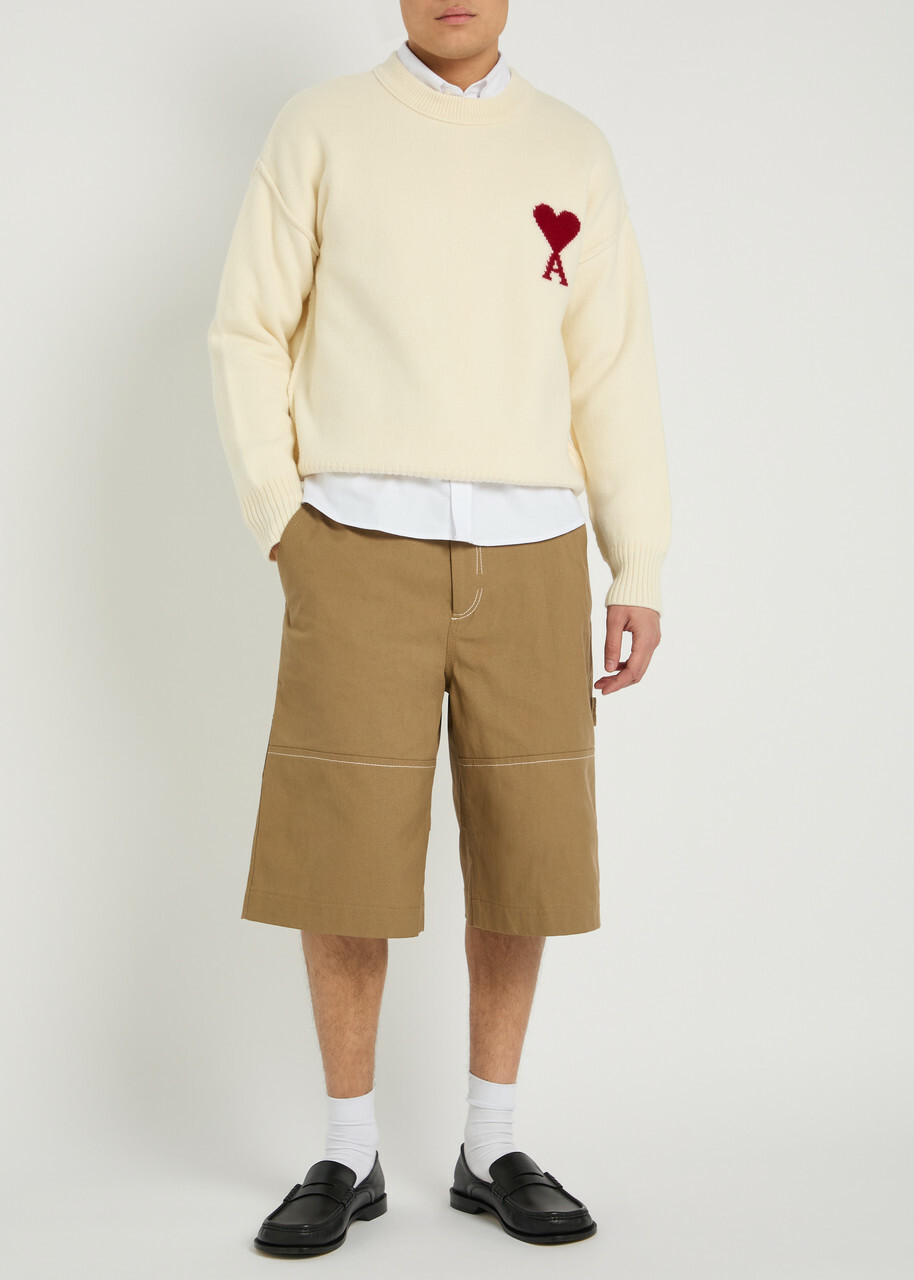 Ami Paris Denim Shorts Beige