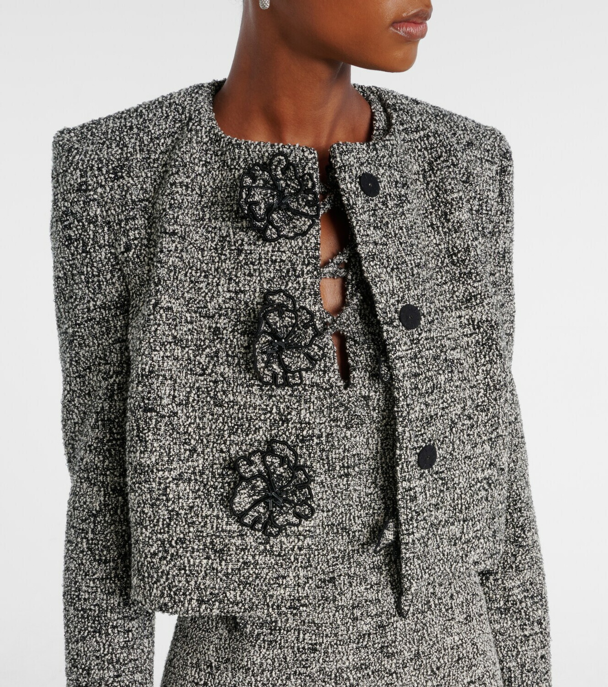 Oscar de la Renta Floral-appliqué cotton-blend tweed jacket