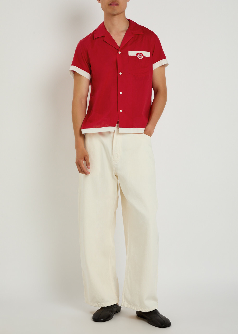 Bode Heart Deco Embroidered Cotton Shirt Red And White