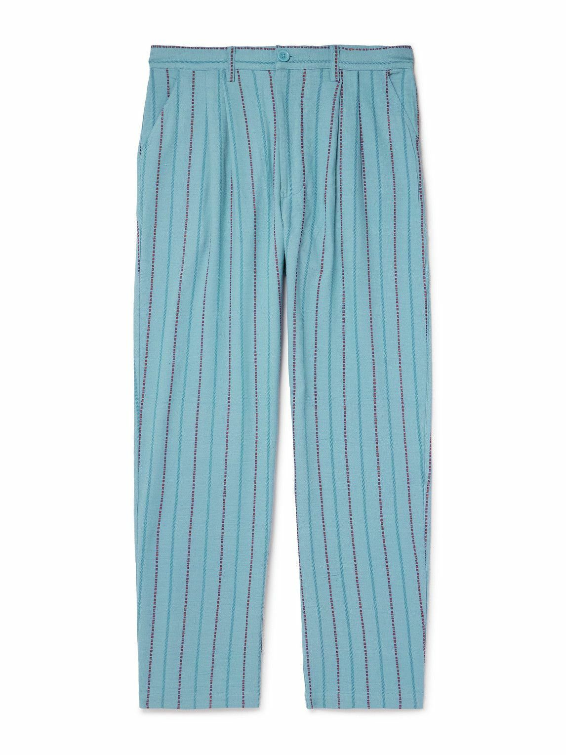 Kardo - Antonio Straight-Leg Striped Cotton-Canvas Trousers - Blue