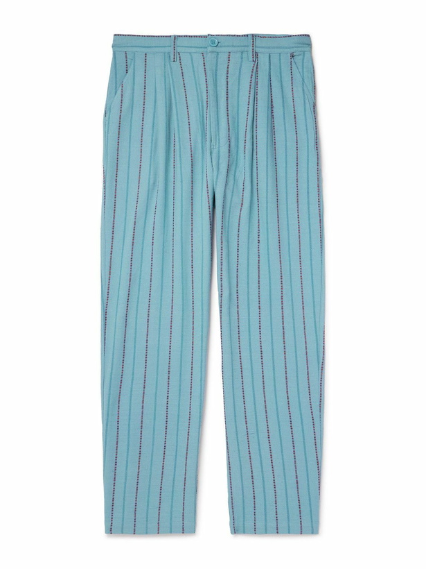 Photo: Kardo - Antonio Straight-Leg Striped Cotton-Canvas Trousers - Blue