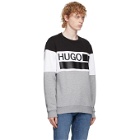 Hugo Grey and Black Fleece Crewneck Sweatshirt