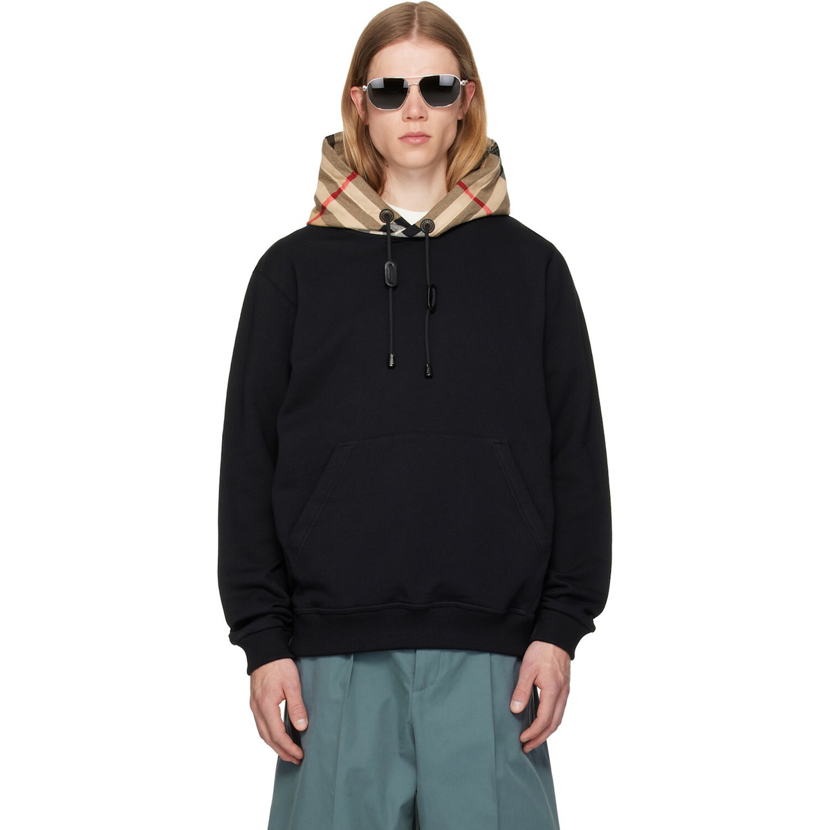 Burberry Black Check Hood Cotton Hoodie