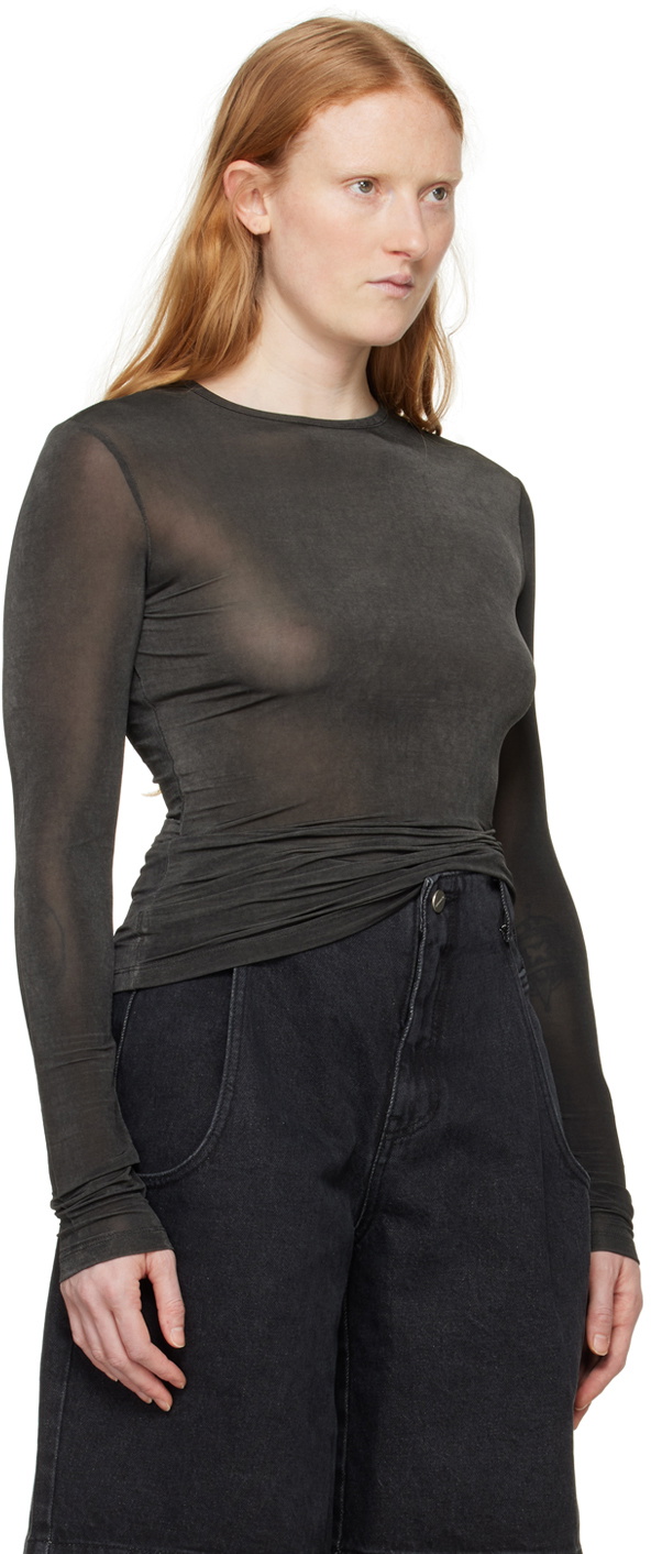 AMOMENTO Black Sheer Long Sleeve T-Shirt