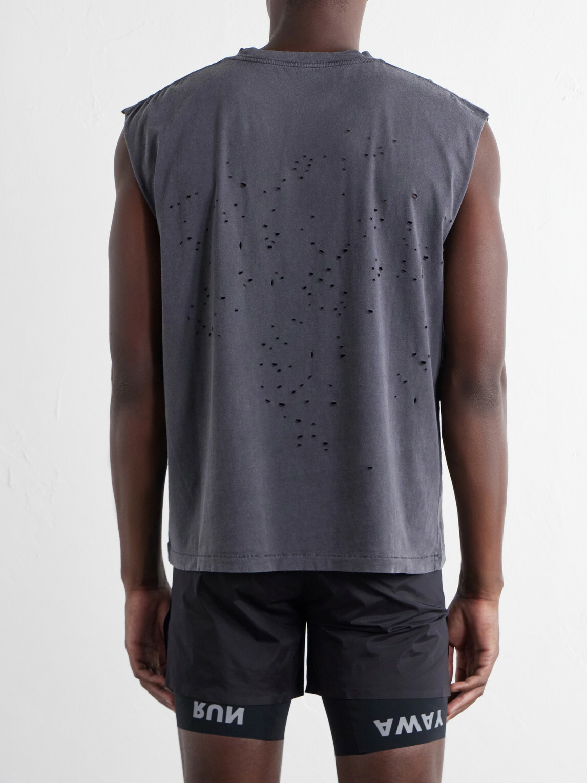 Satisfy - Distressed Logo-Print MothTech™ Organic Cotton-Jersey Tank Top - Gray