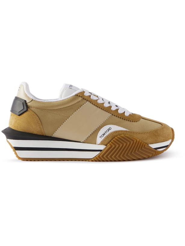 Photo: TOM FORD - James Rubber-Trimmed Leather, Suede and Nylon Sneakers - Brown