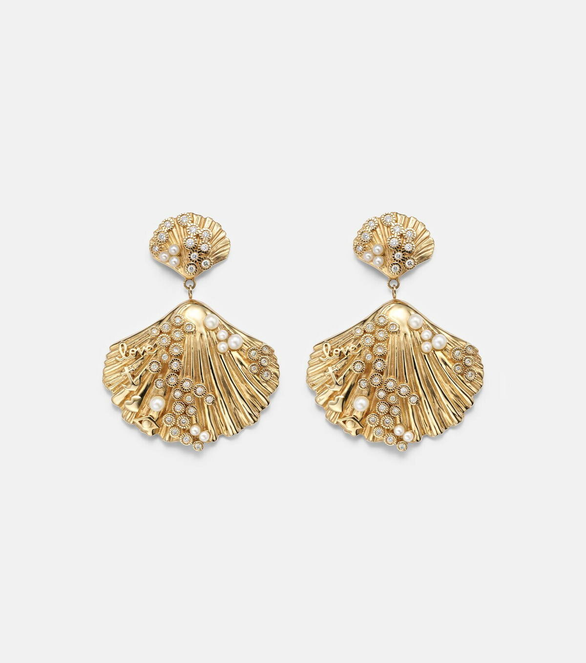 Sydney Evan Scallop Shell 14kt gold (585/1000) earrings with diamonds and pearls