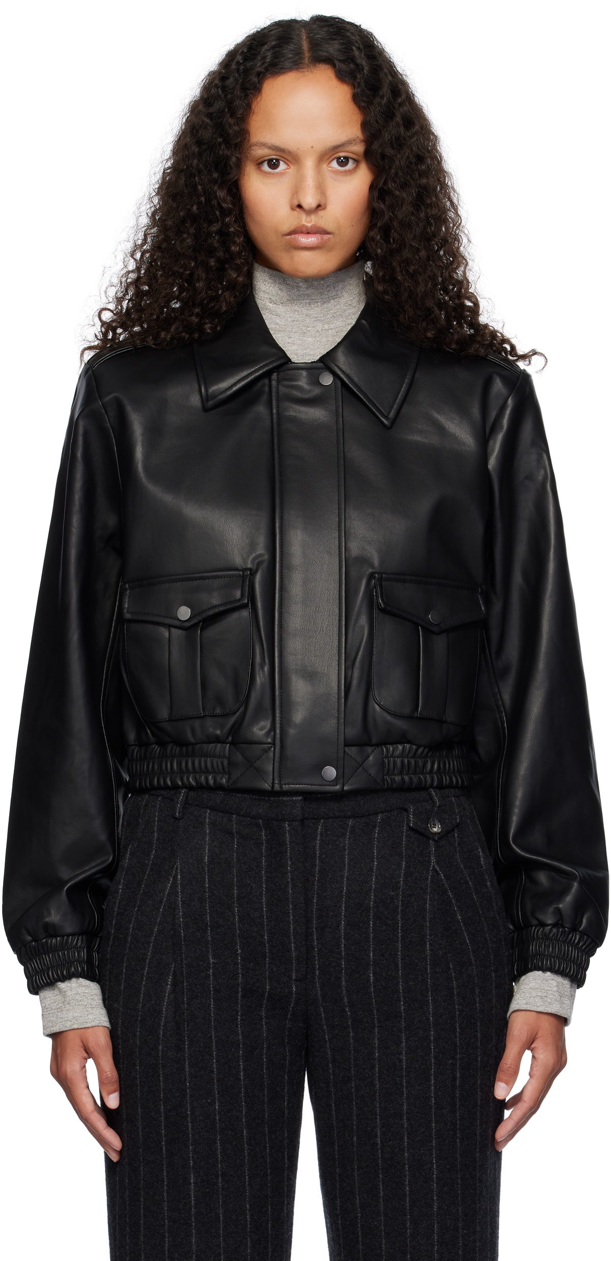 The Garment Black Brooklyn Bomber Leather Jacket