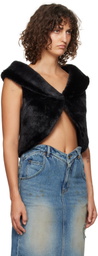 We11done Black Cropped Faux-Fur Vest